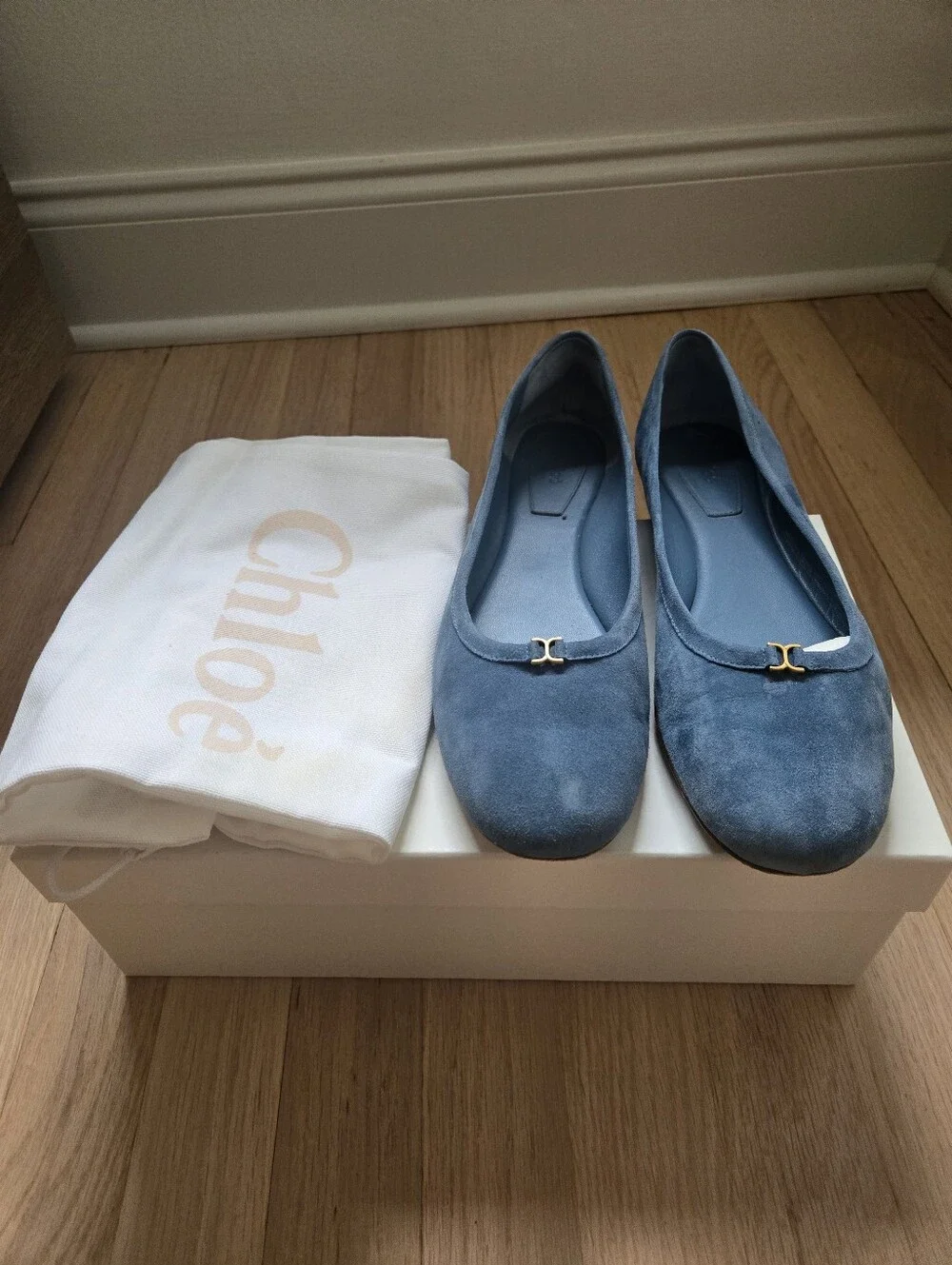 Chloe Blue Suede Ballet Flats - Blue, size 7 - Picture 1 of 3